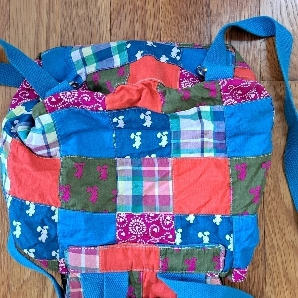 Authentic Disney Parks Backpack Madras Plaid Quilted Fabric 12" x 11" x 4" - Picture 6 of 15